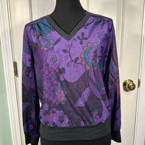 1980’s vintage Apple Corps California brand purple and black long sleeve Blouse